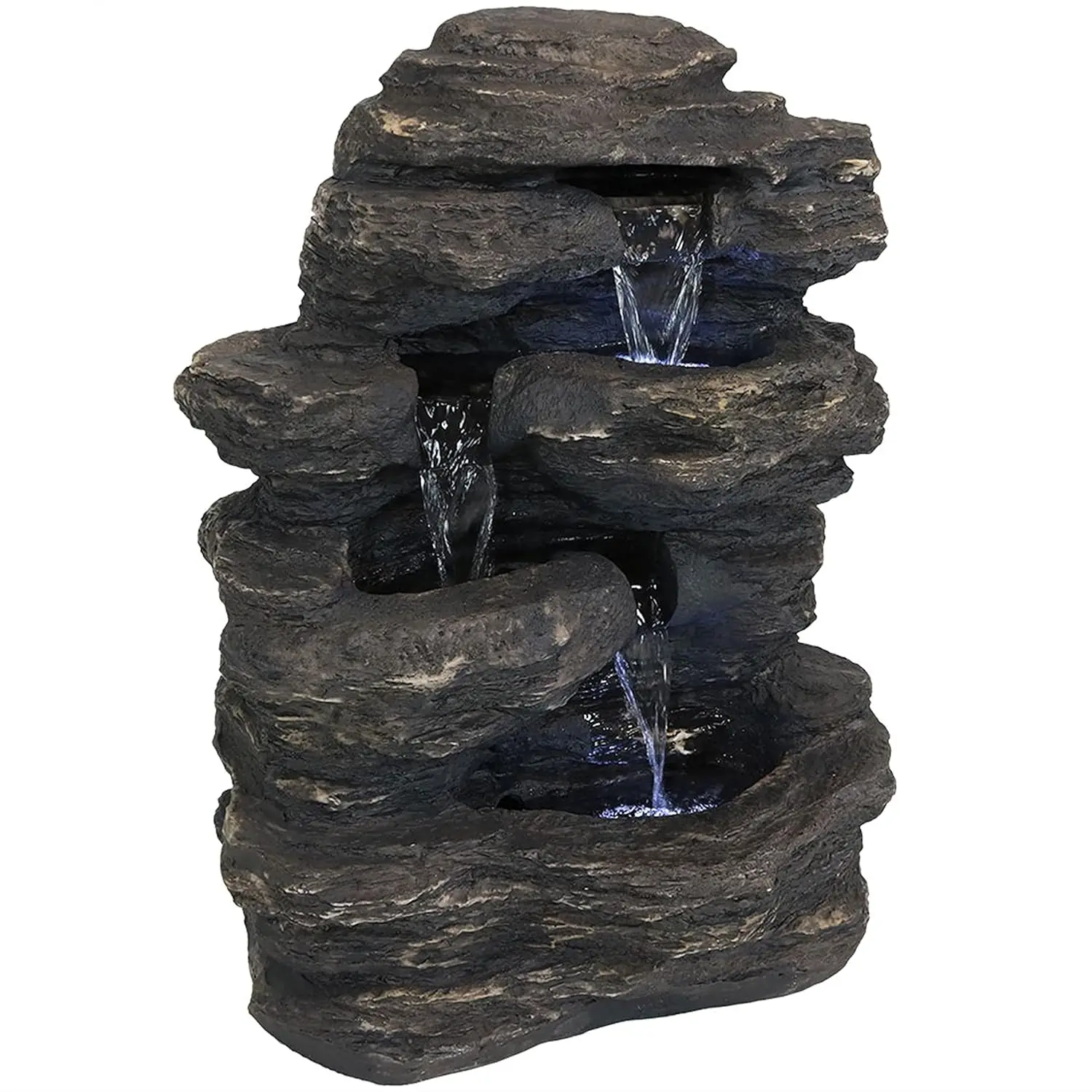 

Sunnydaze Rock Falls 24-Inch Resin Outdoor Water Fountain with LED Lights, Customized