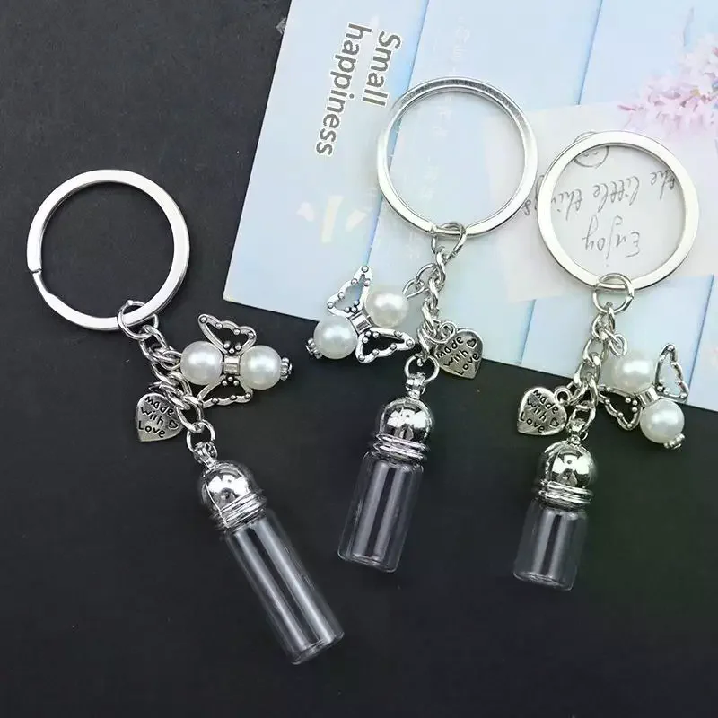 Glass Empty Bottle Keychain Transparent Pendant Essential Oils Perfume Jars Mini Wishing Bottle Keychain For DIY Crafts