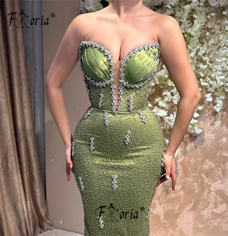 Luxury Green Mermaid Prom Dress Crystal Sequined Formal Celebrity Dresses Party Customized 2025 robes longues soirées élégante