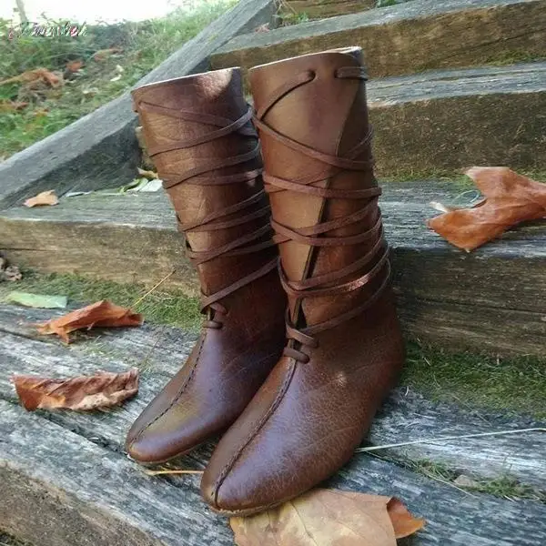 Bottes gothiques en cuir PU pour hommes et femmes, Steampunk, Costume médiéval, Bottes de chevalier, Viking, Kokor, Cosplay, Carnaval, Chaussures de fête, Accessoire