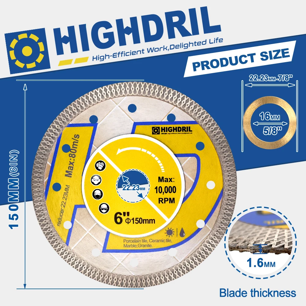 HIGHDRIL Diamond Hot Pressed Sintering X Mesh Saw Blade Cutting Disc 1pc Dia150mm/6inch For Ceramic Tile Granite Marble Tools