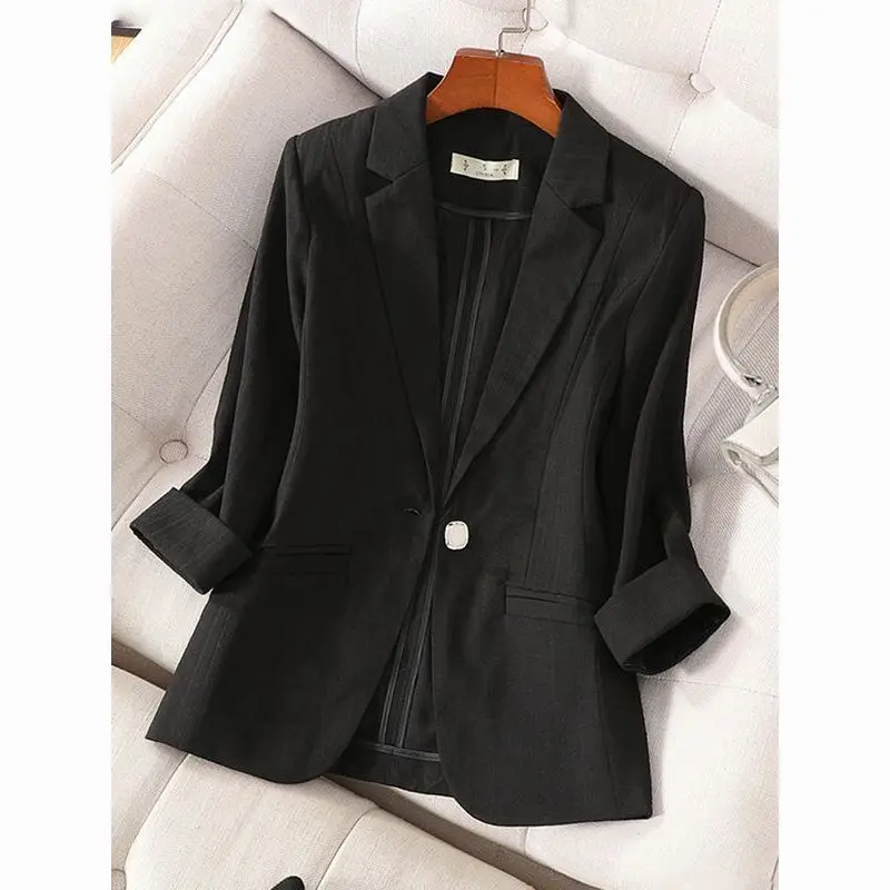 白いカジュアルなスリムフィットの女性用ジャケット、夏用薄手、七分袖、小さいサイズ、ファッショナブルな中国製、2025年春