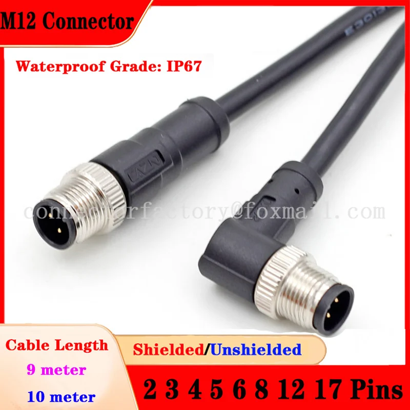 

M12 15m Cable 2P 3P 4P 5P 6P 8P 12P 17Pins Waterproof IP67 Male Female Plug For Power Supply Signal Data Transmission