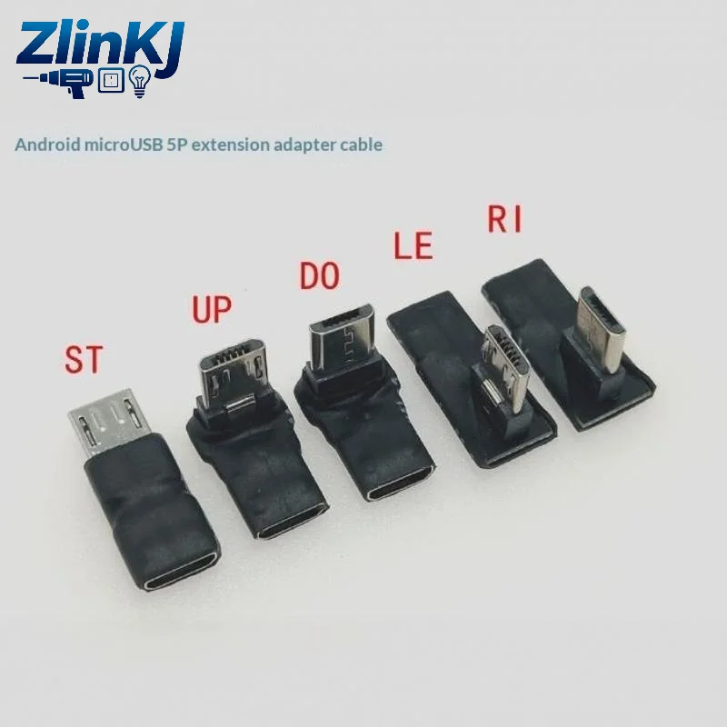 90 Degree Micro USB Male to Female Adapter 5 Core Left Angle Connector Suitable for Power Bank Portable Charger Outdoor Travel