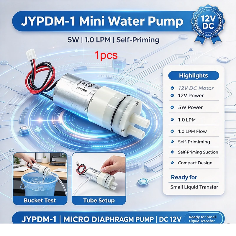 JYPDM-1 DC 12V 5W 1.0LPM Mini 370 Motor Diaphragm Pump Micro Self-priming Suction Water Liquid Pump