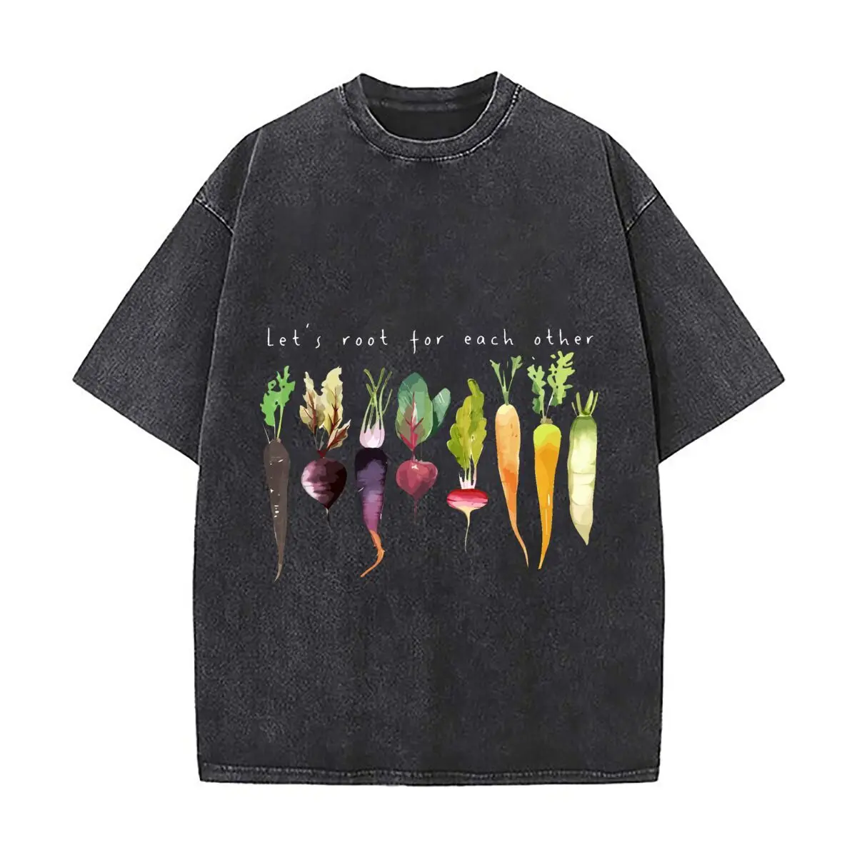 Watercolor Root Vegetables Beet Carrot Radish Turnip Illustration 2026 Washed Vintage Short Sleeve Loose Streetwear Tee