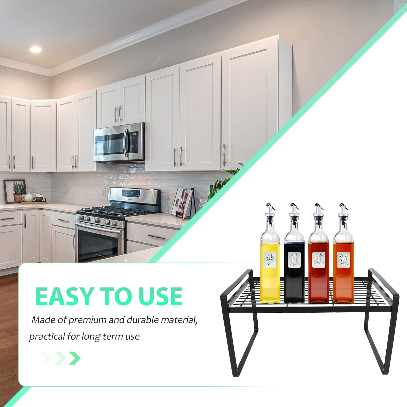 

Black Stainless Steel Kitchen Shelf Countertop Organizer Cabinet Rack Spice Mount Easy Clean Storage Solution Cupboard Stand