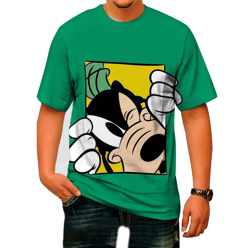 

2024 New Trend Brand Disney Goofy Print Boys Summer Harajuku Casual all-match Fashion men's Round Neck short-sleeved T-shirt