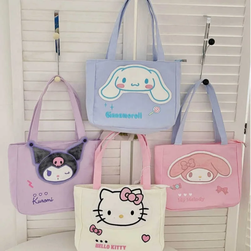 

Genuine Hello Kitty My Melody Kuromi Cinnamoroll Cartoon Canvas Bag Handbag Cute Stationery Shoulder Bag Large Capacity Bag Girl