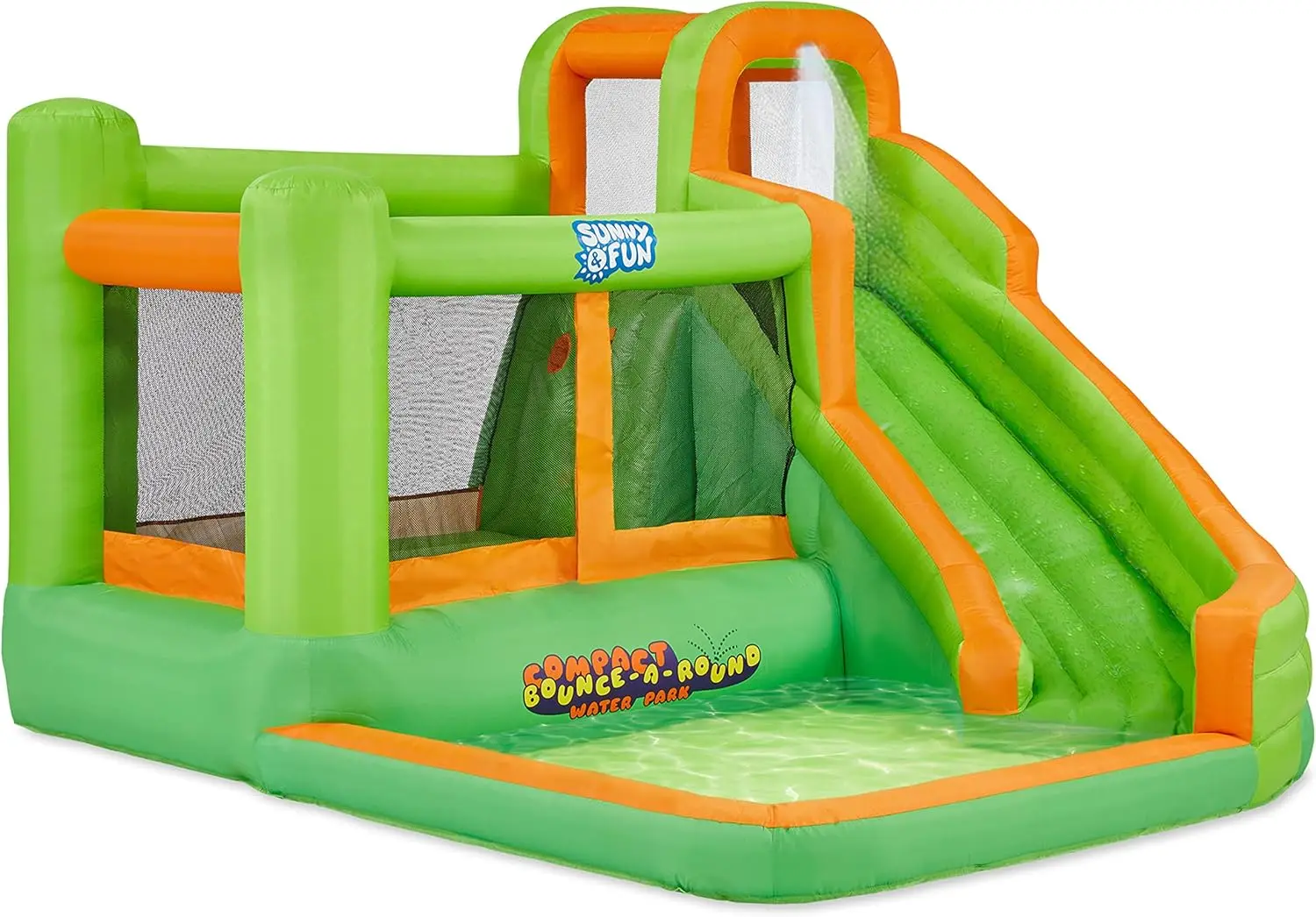 Parque inflável compacto de corrediça de água rebote-a-round - Serviço pesado para diversão ao ar livre - Parede de escalada, corrediça e piscina contra respingos - Fácil de S