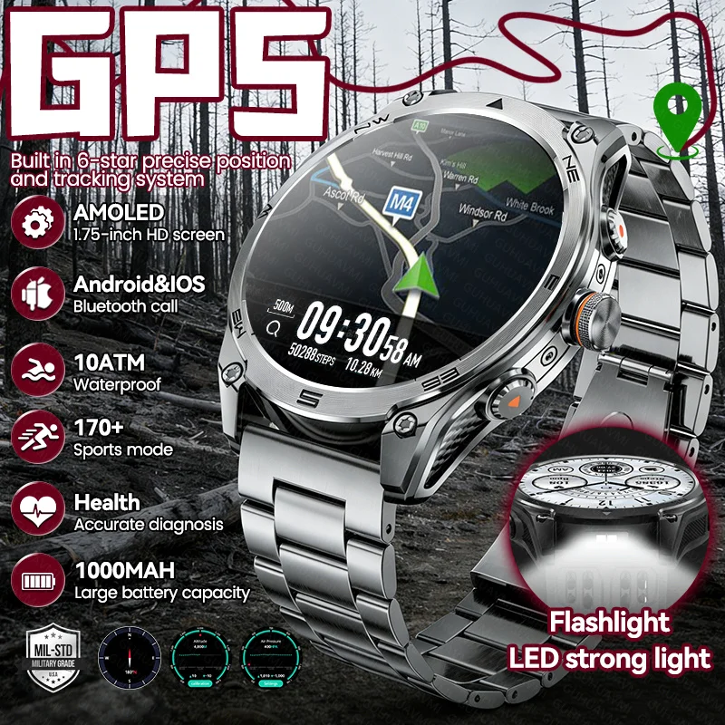 

Новые мужские умные часы для активного отдыха с GPS-трекингом, аккумулятором 1000 мАч, компасом, водонепроницаемостью 10ATM, Bluetooth-вызовами и функциями для спорта