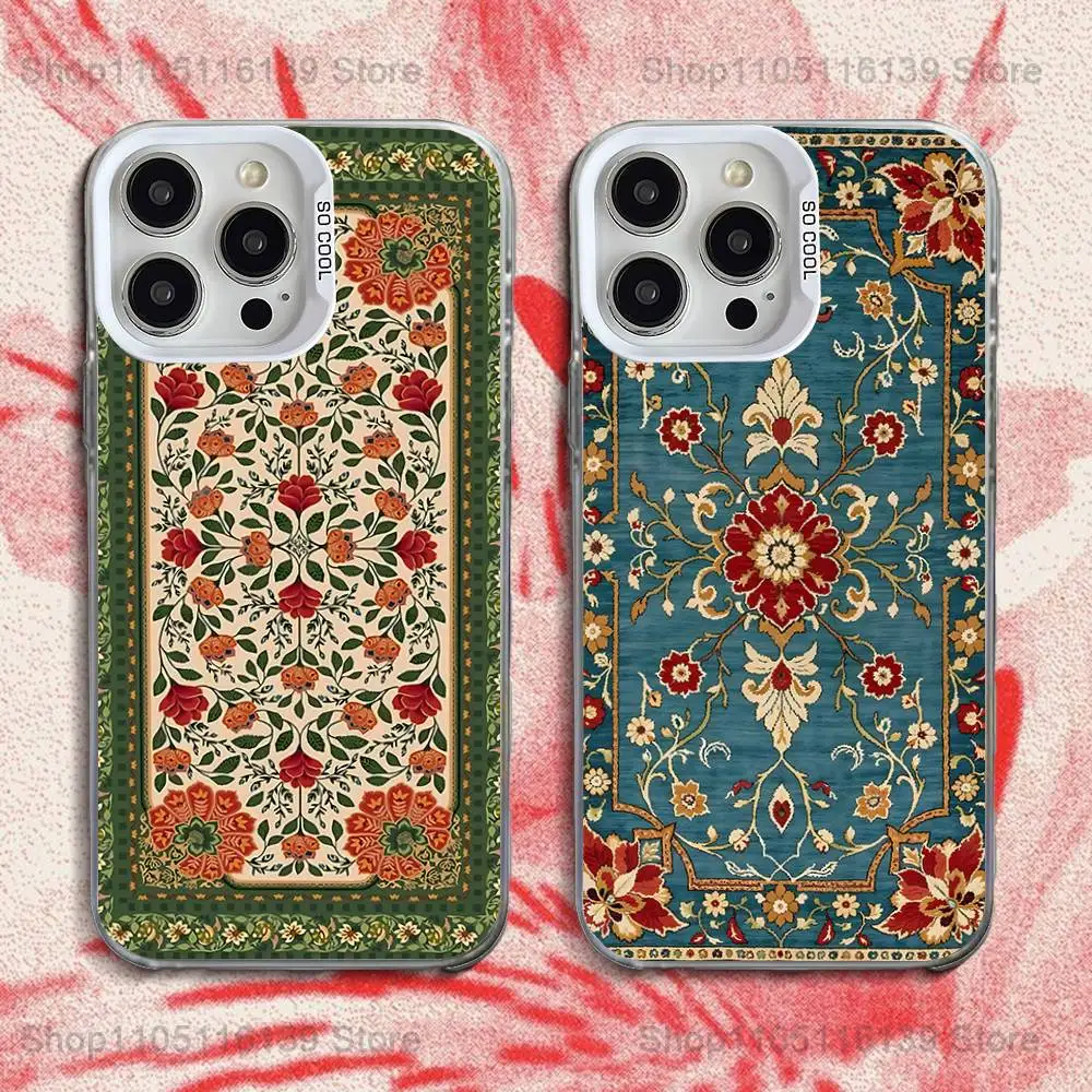 

Persian Carpet Floral Patter Phone Case For iPhone 16,15,14,13,12,11,Pro,XS,Max,Plus,Mini,SE White Candy Matte Shockproof Cover