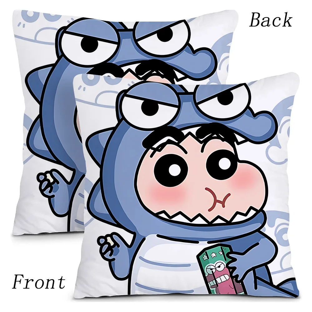 Anime Lovely Crayons Shinchans Pillow Covers Cartoon Sofa Decorative Home Double-sided Printing Short Plush Cute Cushion Cover