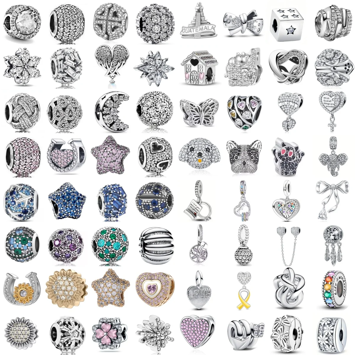 White Series 925 Silver Shining Zircon Moon House Pentagram Dog Pendant,Fit Original Bracelet DIY Accessories Exquisite Jewelry