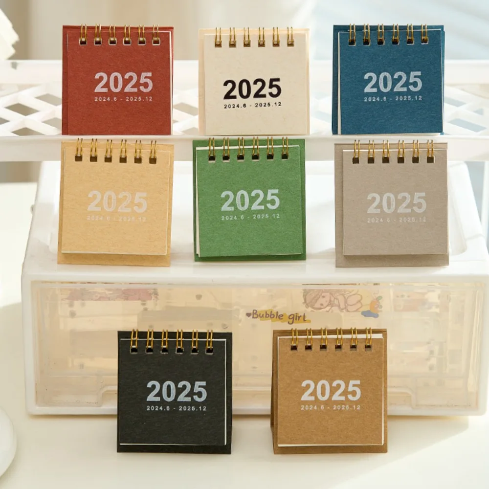 2025 Mini Table Desk Calendar Morandi Table Calendar Desktop Decoration Creative Coil Plan Solid Color Desk Calendar