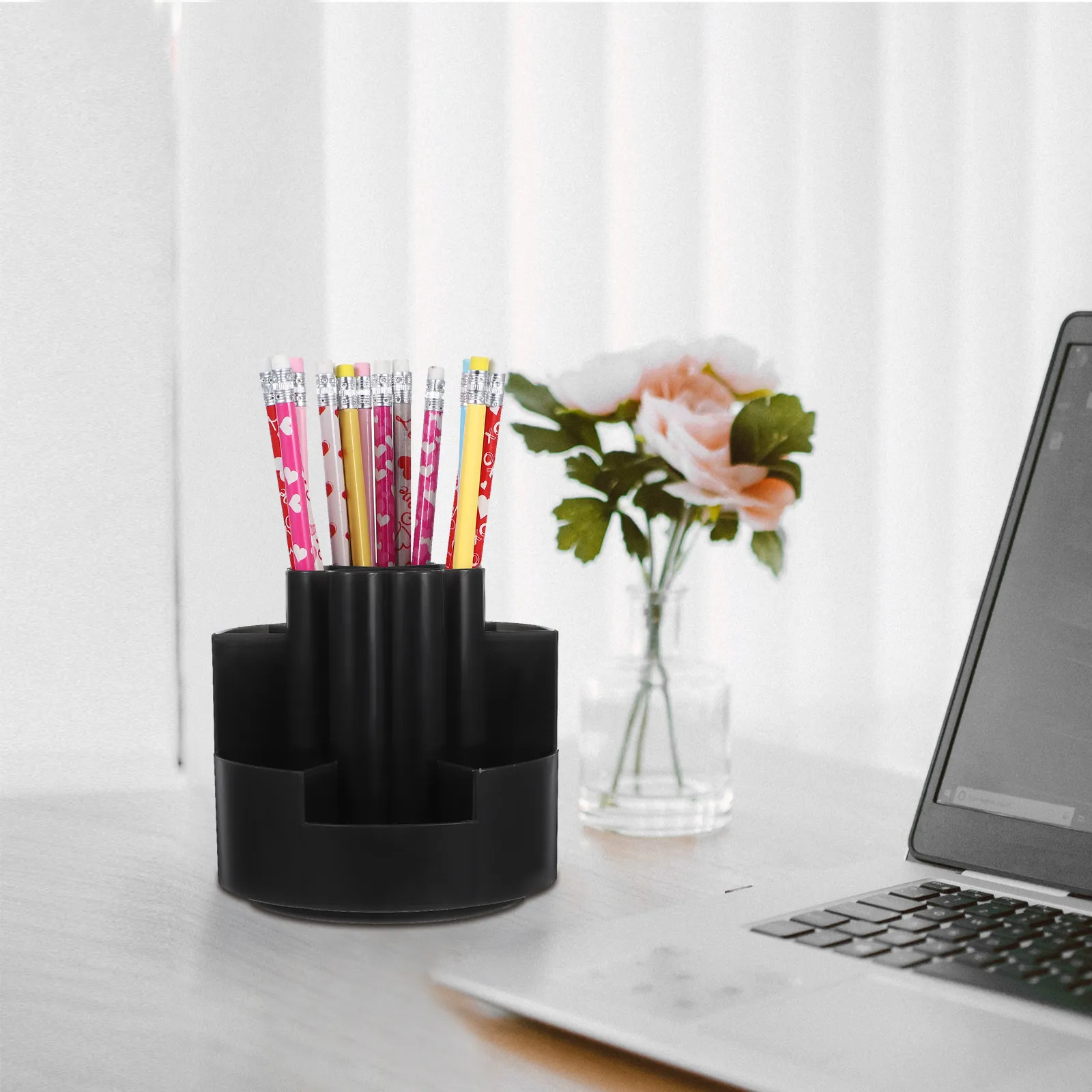 Rotating Desk Organizer Black 360 Spinning Function Desktop Stationery Holder for Pens Pencils Office School Home Desk Supplies