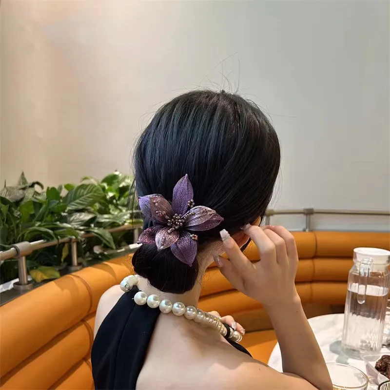 

Fashion Luxury Purple Flower Copper Wire Hair Loop Accessories for Women Retro Elegant Handmade Headwear Gifts Mom Jewelry Tiara