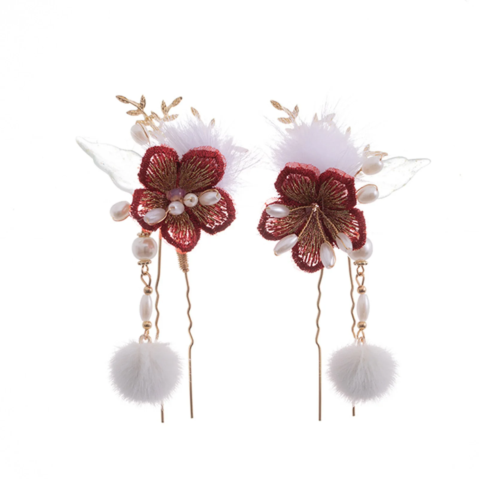 Embroidered Flowers Hairpins Cheongsam U Shape Hair Stick Kit High-grade Wedding Hair Comb