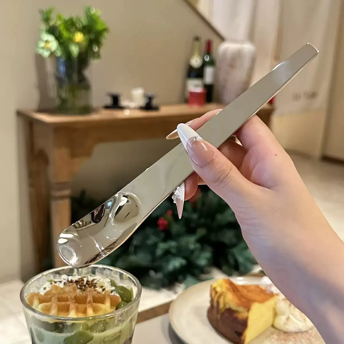 2Pcs Multi-Functional Stainless Steel Spoon, Thickened Long Handle Coffee Dessert Mixing Seasoning Spoon for Household Use