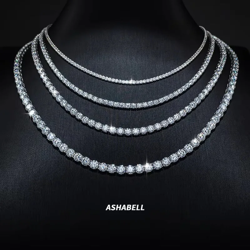 Authentic S925 Sterling Silver Moissanite Tennis Necklace and Matching Bracelet Set for Women Men Luxury Fashion Jewelry Gift