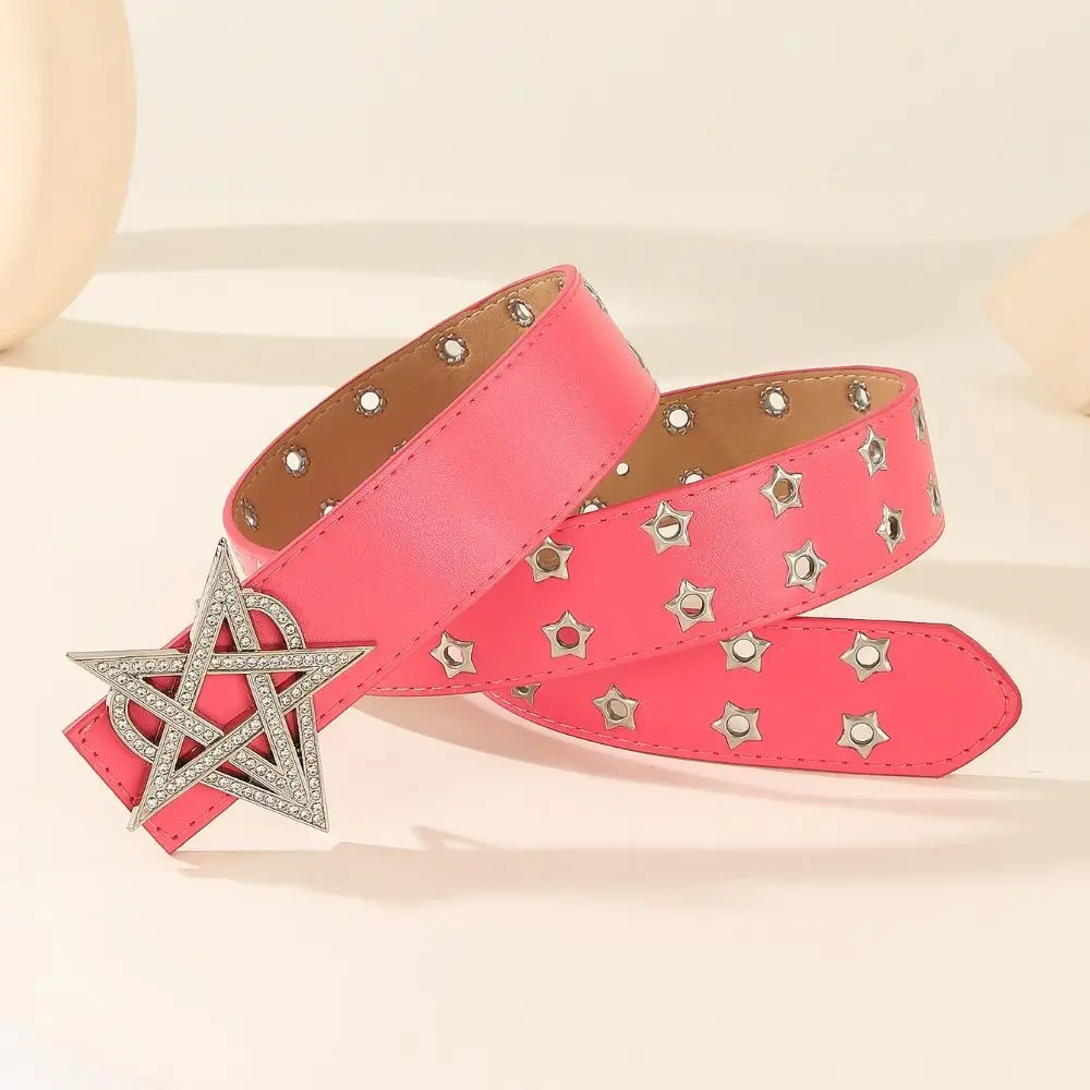 Hiphop Pu Leather Punk Style Belt Letter Metal Buckle Rhinestone Star Belt Vintage Streetwear Jeans Belt Party