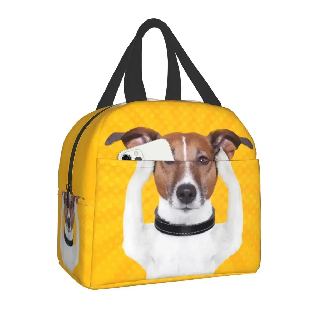 Jack russell terrier cão engraçado meme lancheira portátil para mulheres refrigerador térmico comida isolada almoço saco escola crianças estudante