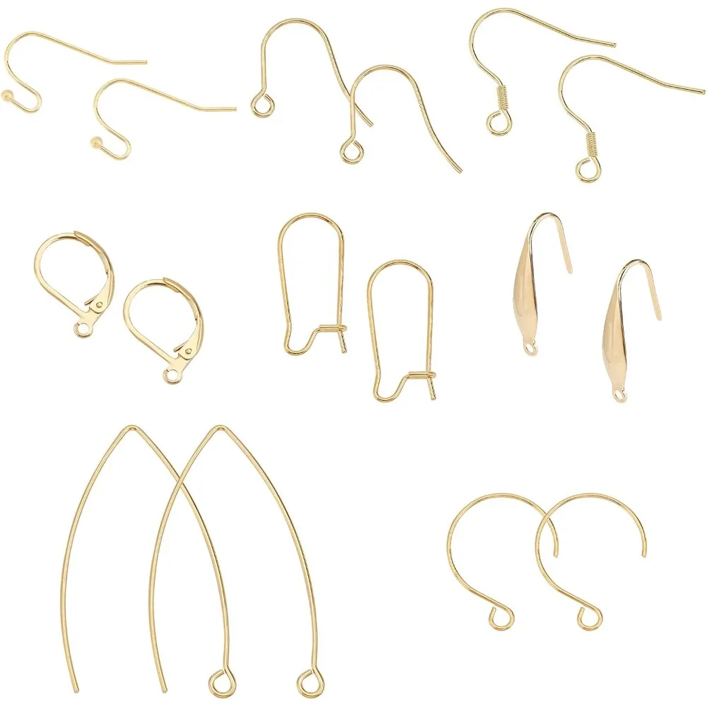 48pcs 8 Shapes Stainless Steel Earring Hooks and Leverback Earring Golden Earrings Wires Fish Hooks for DIY Earring Jewelry