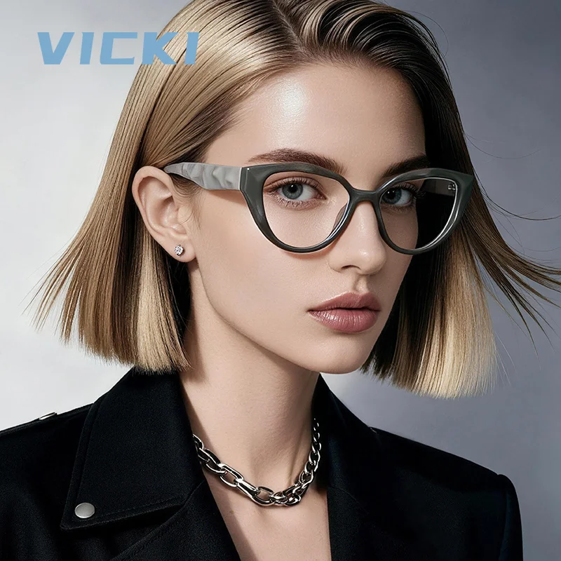 VICKI Progressive Multifokalgläser im Retro-Cat-Eye-Stil, photochrome Anti-Blaulicht-Brille, anpassbare Sehstärke LS096