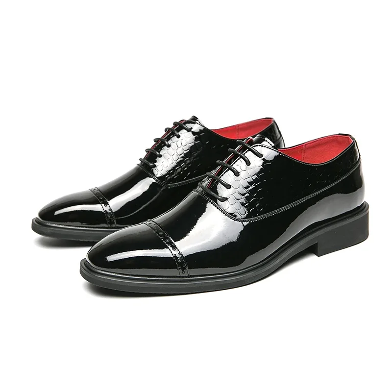 

New Men's Wedding Shoes Black Gold Patent Leather Derby Shoes Lace-up Solid Business Formal Shoes for Men Size 38-46