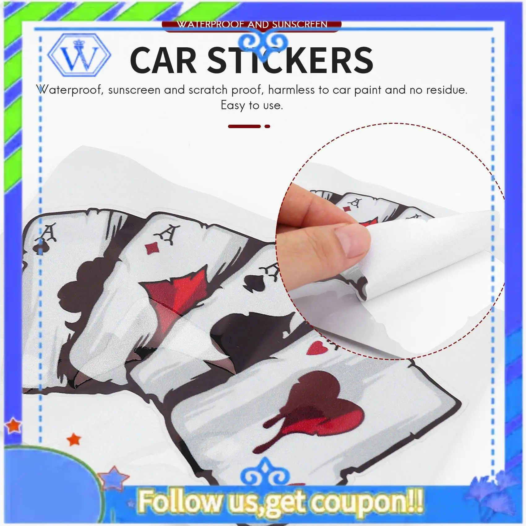 

M46K-Car Stickers, Funny Poker Pattern Truck Vehicle Body Window Reflective Sticker Decals Decoration