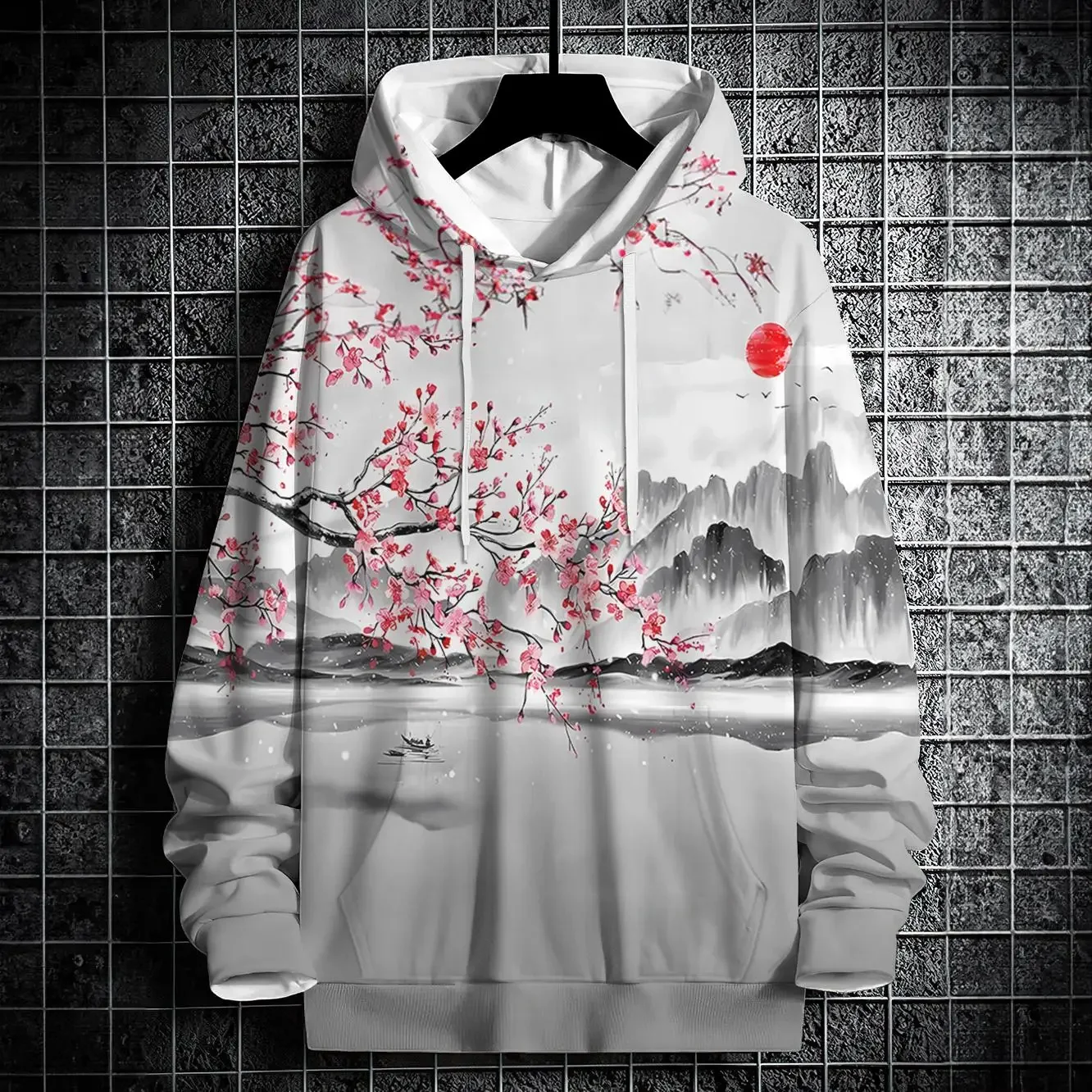 

Autumn Hoodies For Men 3d Landscape Ink Print Street Designer Long Sleeved Loose Oversized Pullover High-Quality Men's Clothing