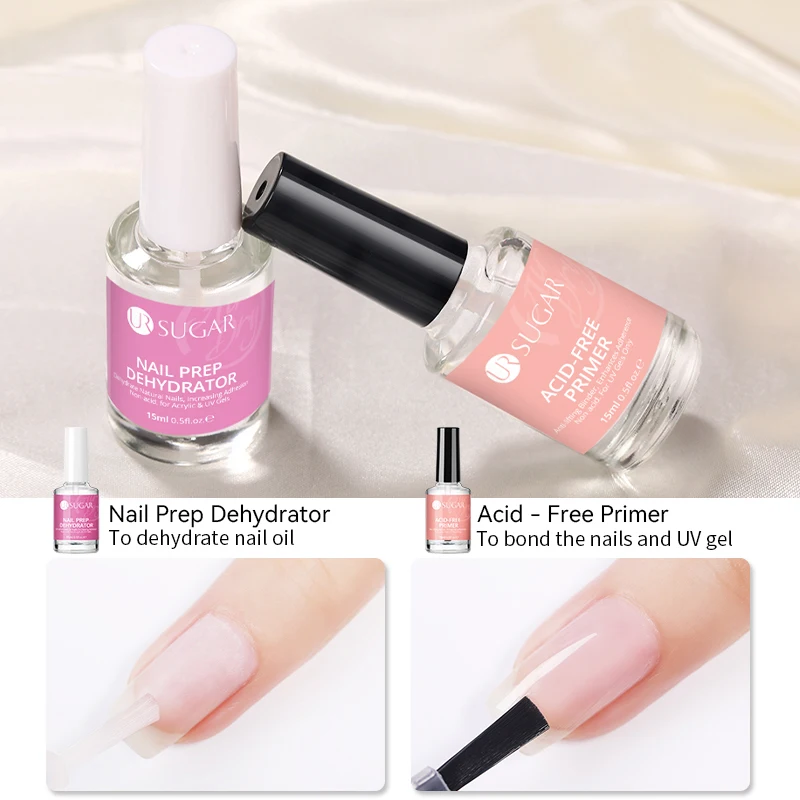UR SUGAR Nail-Primers And Nail Prep Dehydrator Set 15ML No Need UV LED Lamp Manicures for Nail Art Gel Nail Polish Design