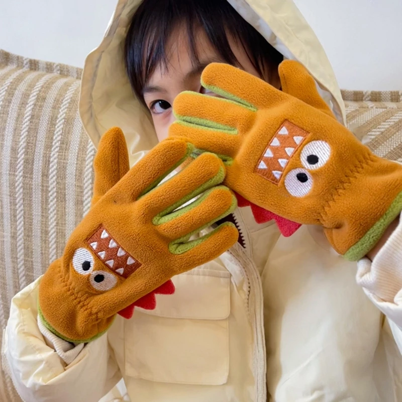 Cute Cartoon Children Winter Warm Gloves Polar Fleece Thicken Baby Girls Boys Full Finger Mittens for 8-12T Kids Outdoor Gloves