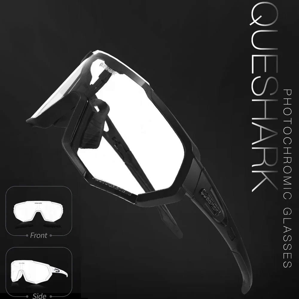 QUESHARK Women Men Photochromic Cycling Sunglasses Printed Sports MTB Bicycle Eyewear Riding Road Bike Glasses Goggles QE48