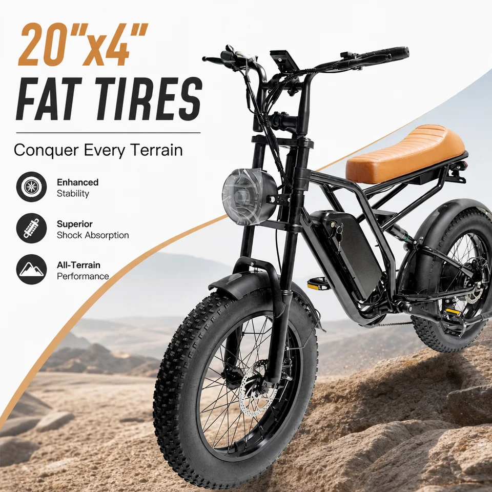 750W Fat Tire Electric Bike for Adults, 48V 15.6Ah E-Bike with 3 Riding Modes & 5 PAS Levels, Shimano 7-Speed, Full Suspension, E-ABS Brakes, 20"x4" Retro All-Terrain Electric Bicycle (50km Range) image 3