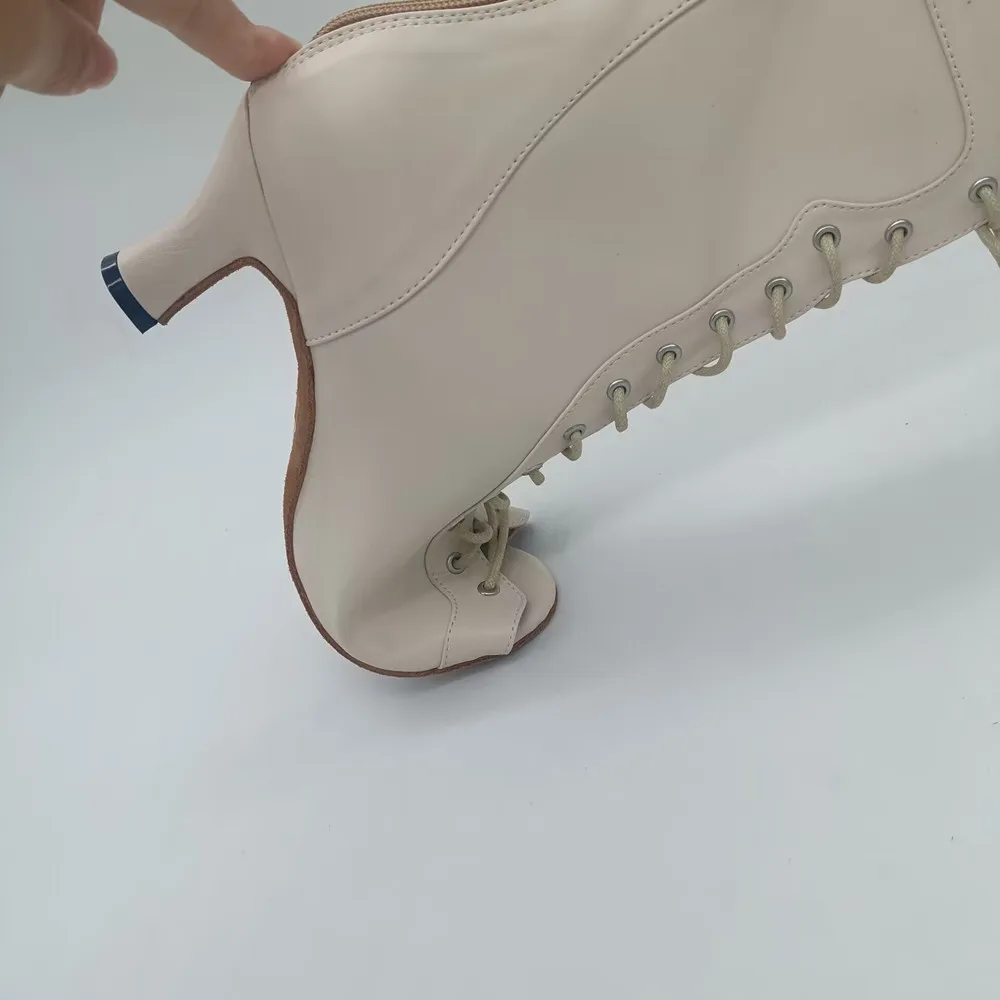 Bottes de brevLatine Crème à Talons de 7cm pour Femme, Chaussures de ix, Salsa, Tango, Salle de Bal, Club