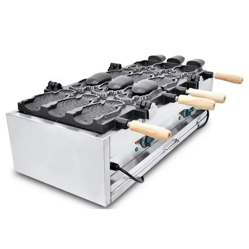 Big Open Mouth Tayaki Machine Fish Shaped Cake Taiyaki Ice Cream Cone Machine with 6 Fish