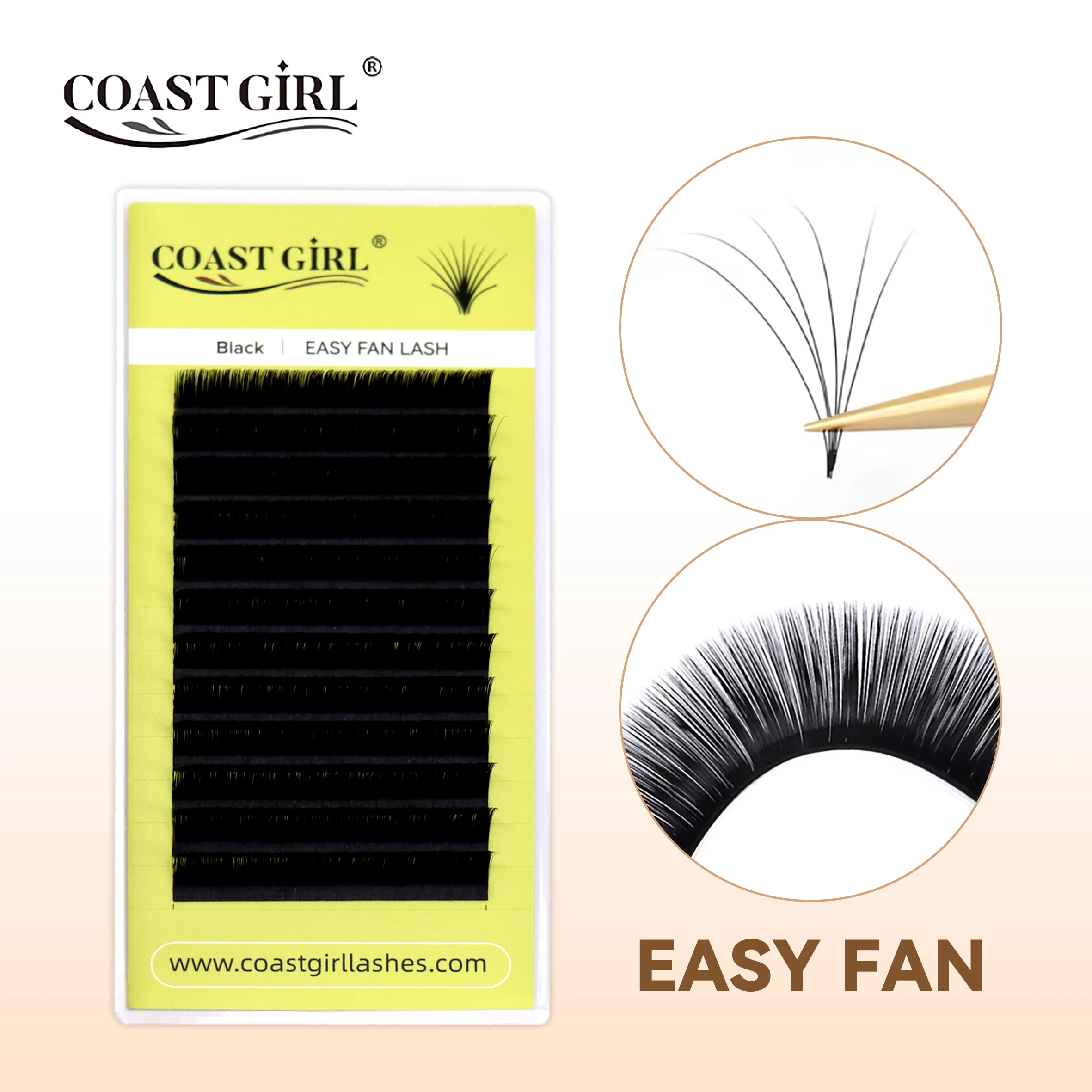 COAST GIRL Easy Fan lashes Extensions Mega Volume Fans 0.03/0.05/0.07 D/DD Curl 8-15MIX Matte Black Natural Soft Individual lash