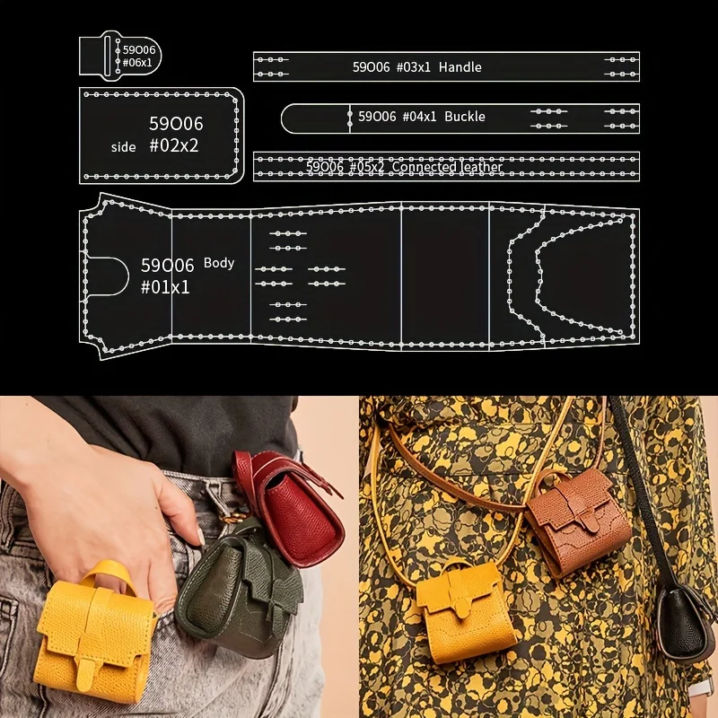 6-teiliges Set Lederhandwerk Mini-Geldbörse Kartenetui Taschenbrieftasche Nähmuster Acryl-Schablone Vorlage zum Nähen mit Löchern Werkzeug