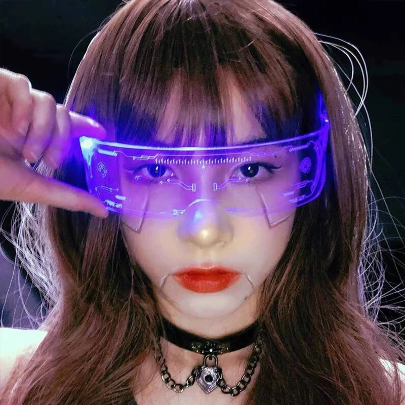 2024 Popular Luminous Futuristic Glasses LED Neon Acrylic Glasses Glowing Light Cyberpunk Bar Party Glasses Birthday Club Props