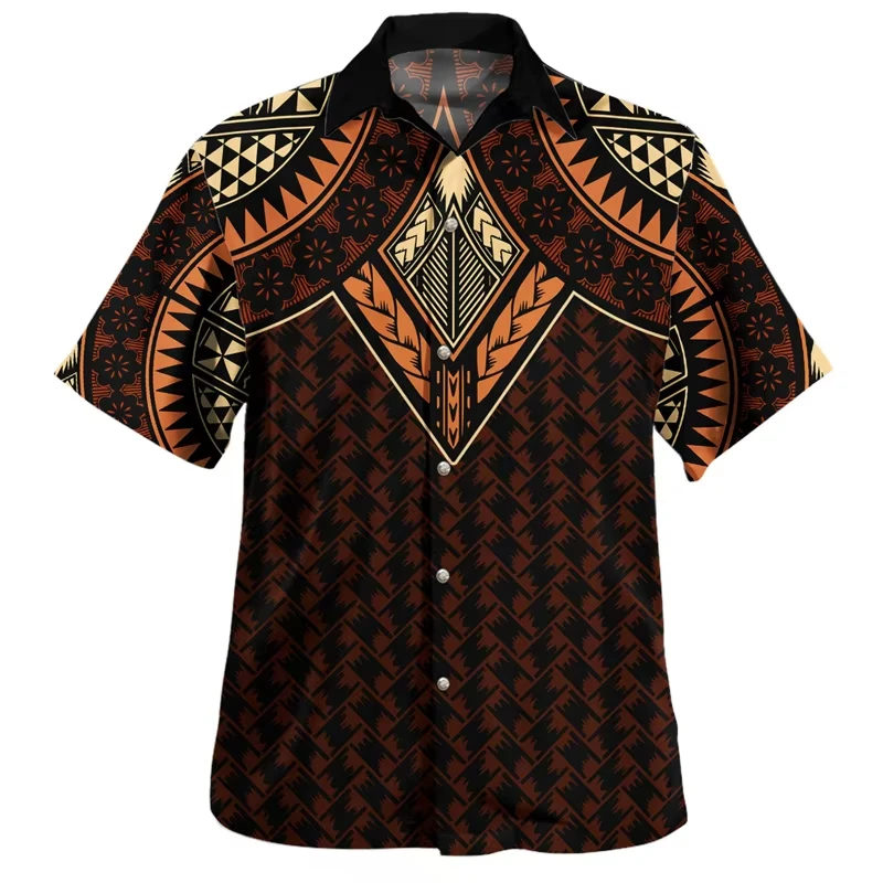 Camisas Havaianas Polinésias Samoa para Homens, Novo Design, Estampadas em 3D, Manga Curta, Blusas com Gola, Tops Femininos, Camisa Casual de Verão co