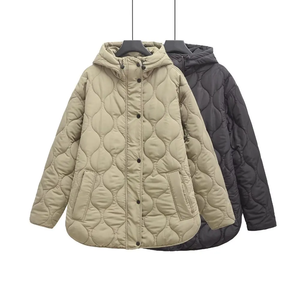Giacca con cappuccio da donna taglie forti Autunno Inverno Cappotto imbottito in cotone con rombo sciolto stile europeo americano per donna