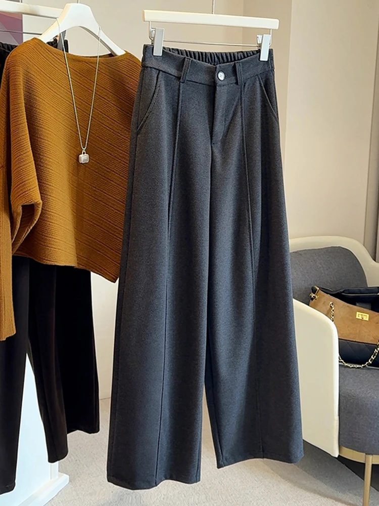 

Женские широкие брюки с высокой талией из хлопка, свободные прямые повседневные брюки, новинка весны, стройнящие, струящиеся брюки