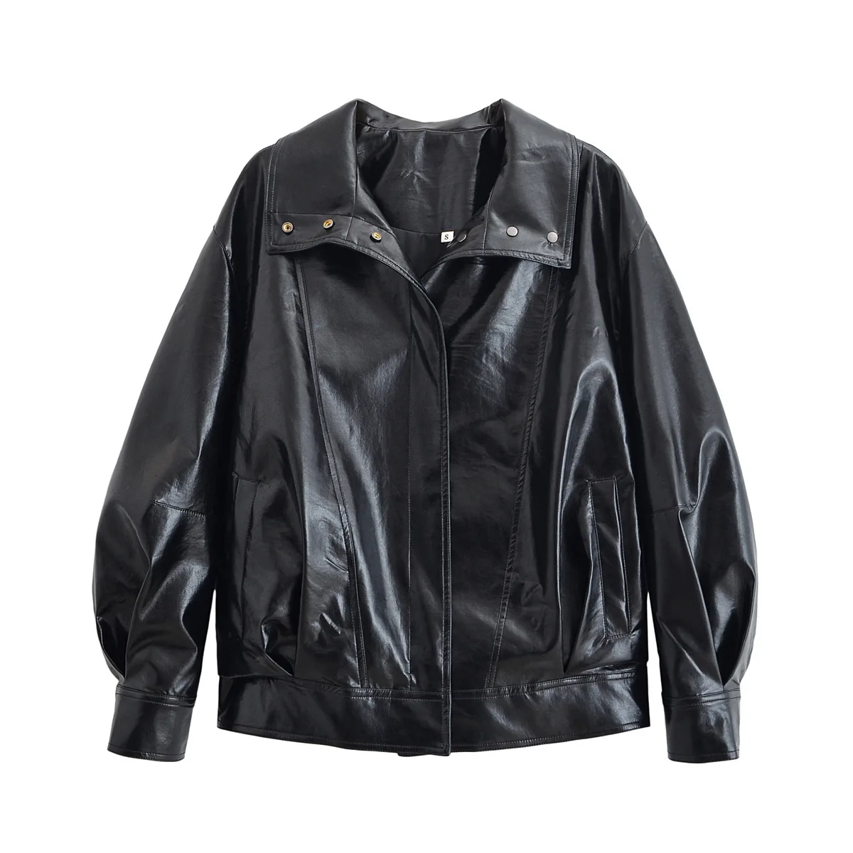 

New autumn and winter European and American women's clothing with temperament, shoulder texture, cool leather zipper jacket