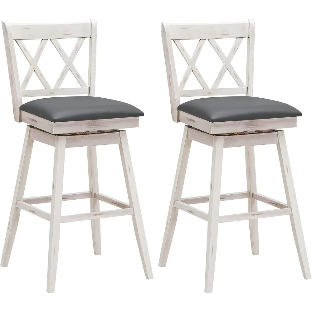 

Bar Stool Set of 2, 360° Swivel Bar Height 29.5 inch Bar Stool with Foot Rest Upholstered Cushion & Ergonomic Backrest