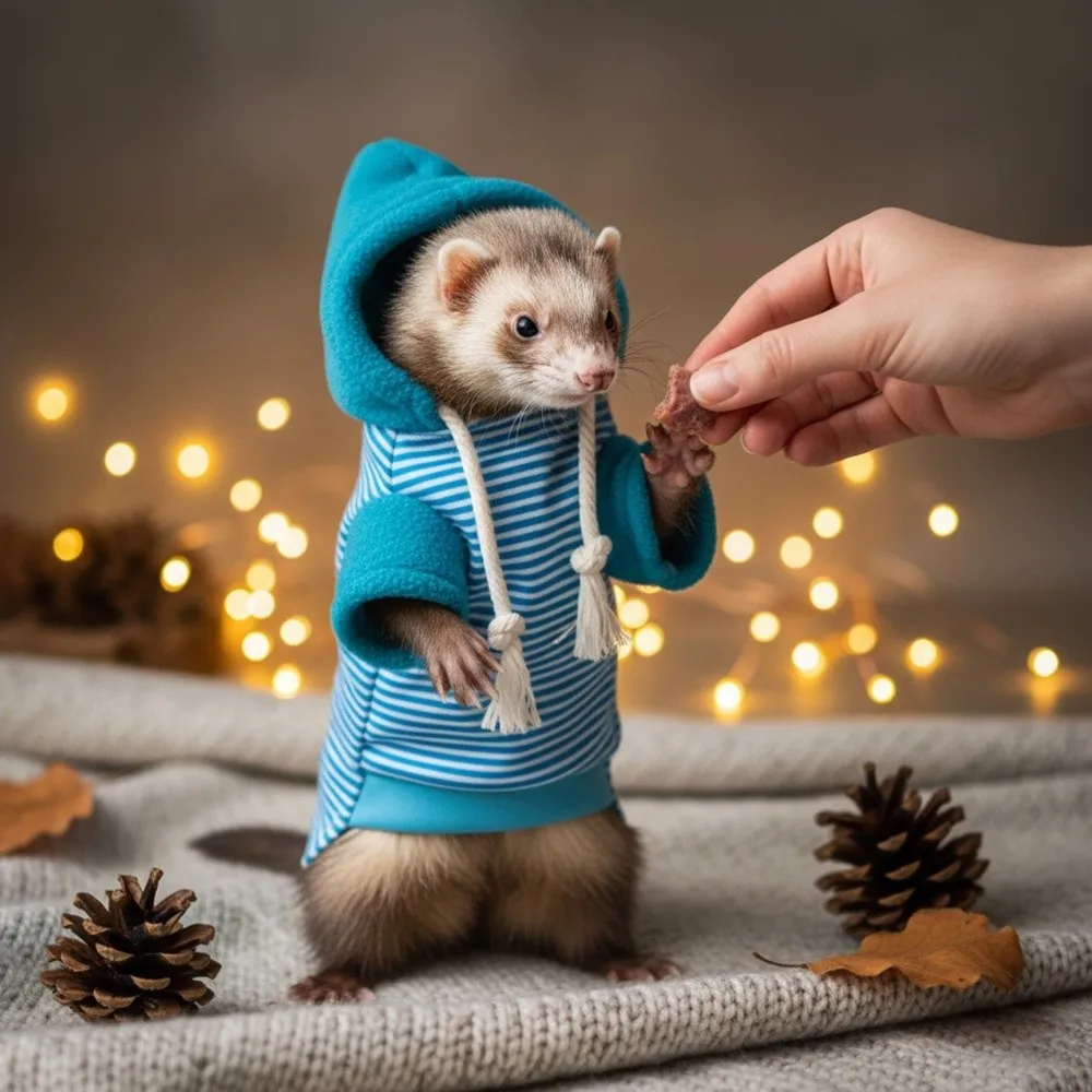 

Fashionable Elastic Ferret Hoodie Cozy Thick Fleece Ferret Pullover Stylish Drawstring Soft Hamster Coat Pet Supplies