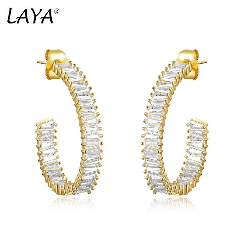 

LAYA 18-каратное золото, сверкающие серьги-кольца с цирконом для женщин, пирсинг ушей, обручение, свадьба, серебро 925 пробы, роскошные изысканные ювелирные изделия