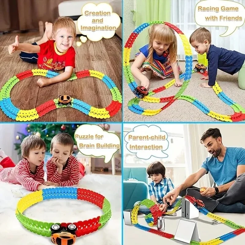 Rechargeable Kids Track Cars Sets Children Anti Gravity Magnetic Assembly Vehicle Boy Flexible Railway Toys Kit Birthday Gift