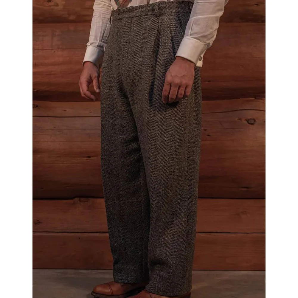

Mens Herringbone Trousers Wool Blend Suit Pants Comfortable Breathable Tapered Office Casual Pants for Men Business Chino Slacks