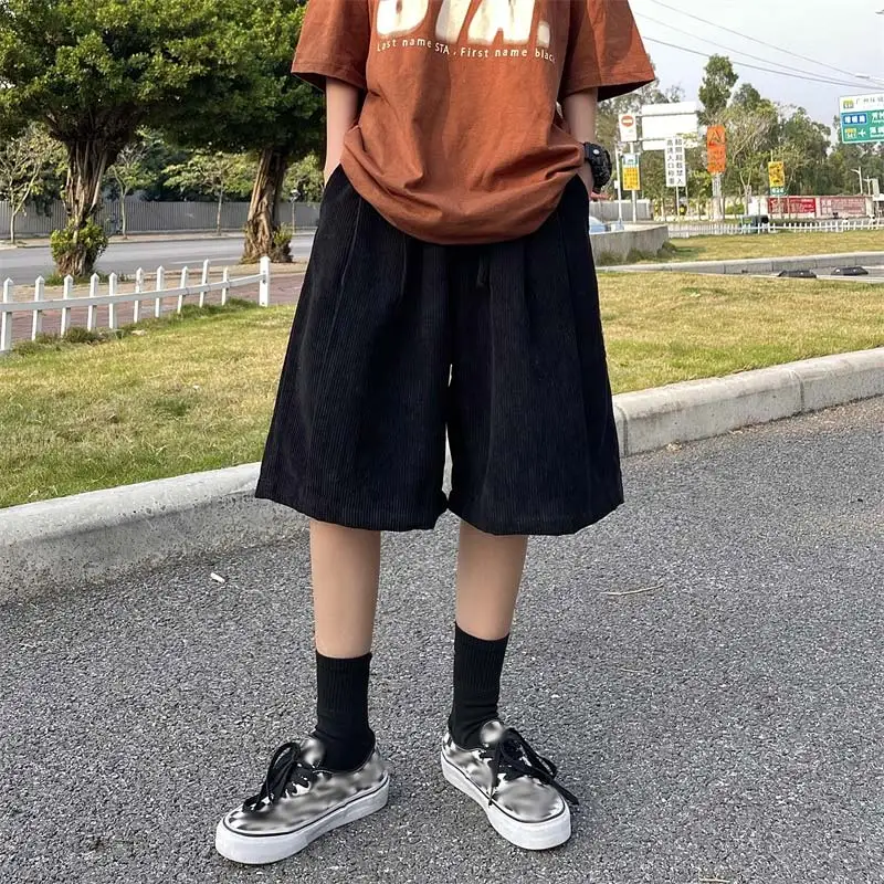 Brown Corduroy Shorts Oversized Baggy Five Point Trousers Summer Korean Fashion Wide Leg Pants Ins Hip Hop Bottoms Men and Women